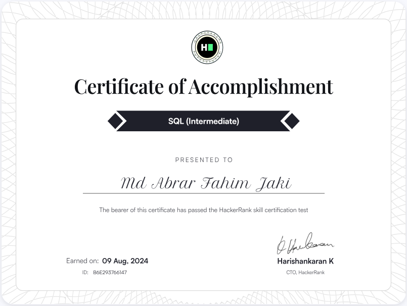 HackerRank SQL Certificate
