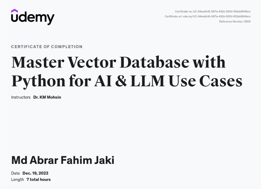 Vector Database Certificate